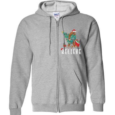 Santa Bigfoot Christmas Lights Funny Sasquatch Believe Xmas Full Zip Hoodie