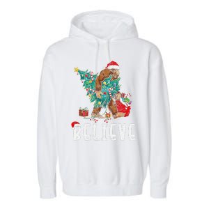 Santa Bigfoot Christmas Lights Funny Sasquatch Believe Xmas Garment-Dyed Fleece Hoodie