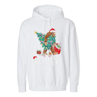 Santa Bigfoot Christmas Lights Funny Sasquatch Believe Xmas Garment-Dyed Fleece Hoodie