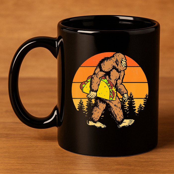 Sasquatch Bigfoot Carrying Taco Funny Cinco De Mayo 11oz C Handle Ceramic Mug