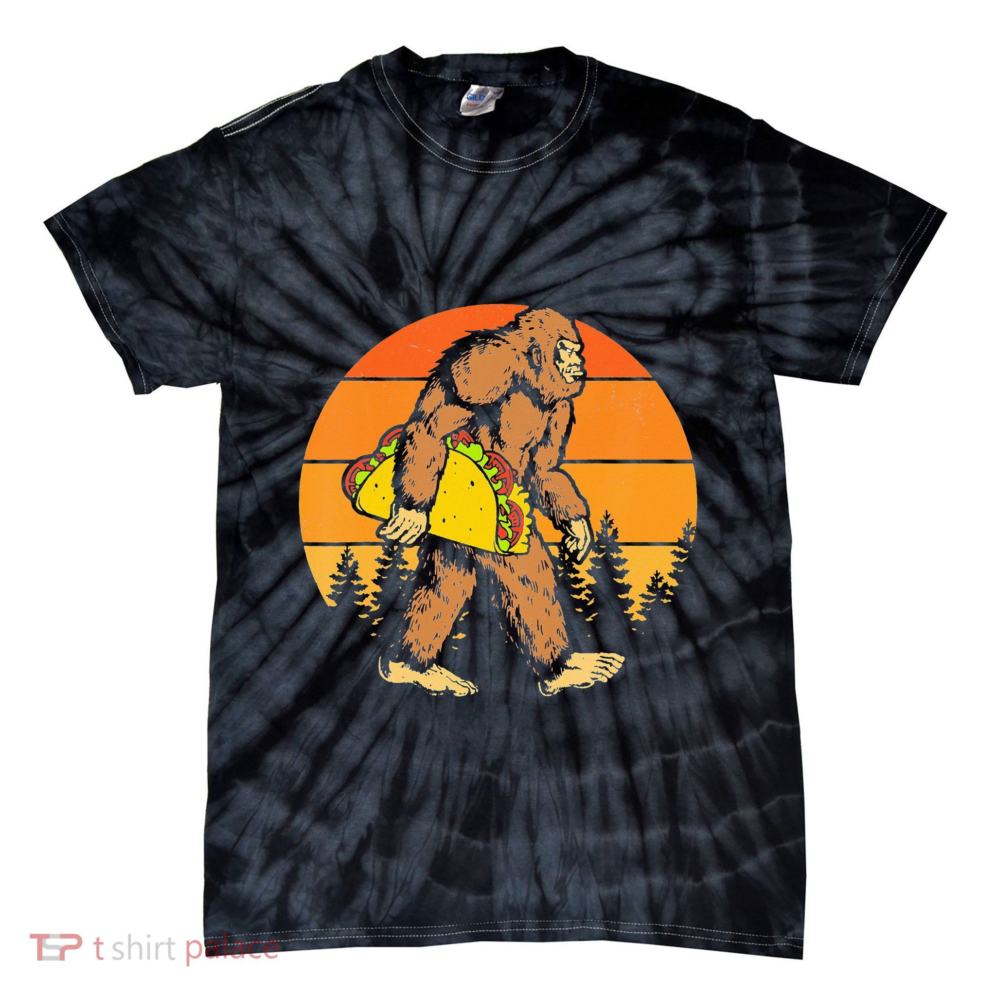 Sasquatch Bigfoot Carrying Taco Funny Cinco De Mayo Tie-Dye T-Shirt