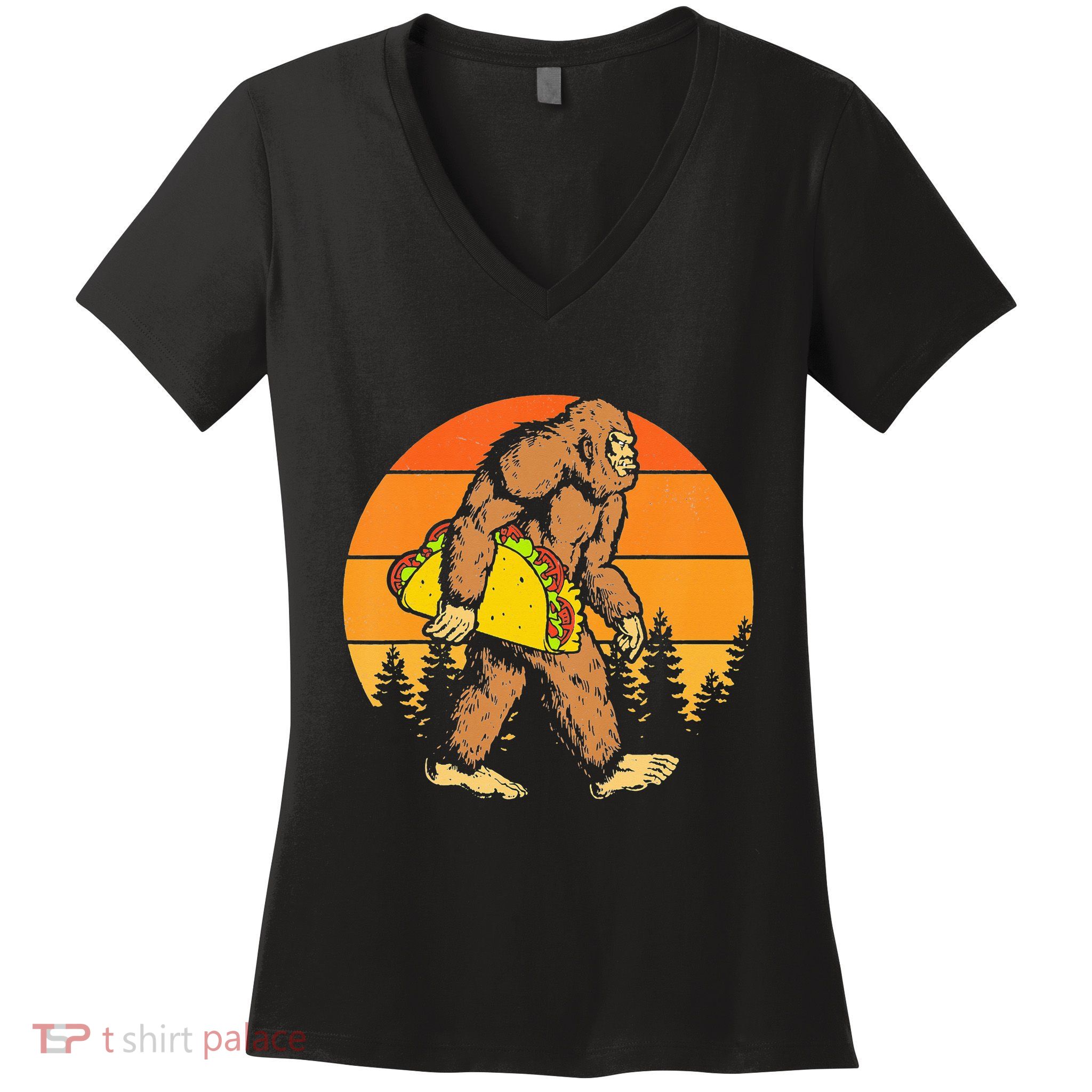 Sasquatch Bigfoot Carrying Taco Funny Cinco De Mayo Women's V-Neck T-Shirt