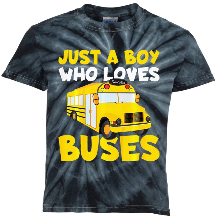 School Bus Costume Just A Boy Who Loves Buses Kids Tie-Dye T-Shirt