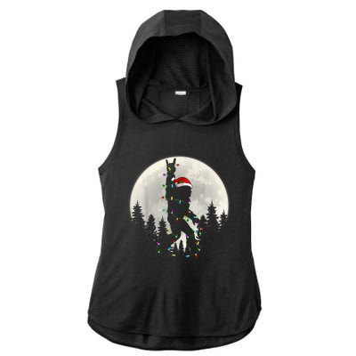 Santa Bigfoot Christmas Lights Funny Xmas Sasquatch Ladies PosiCharge Tri-Blend Wicking Draft Hoodie Tank