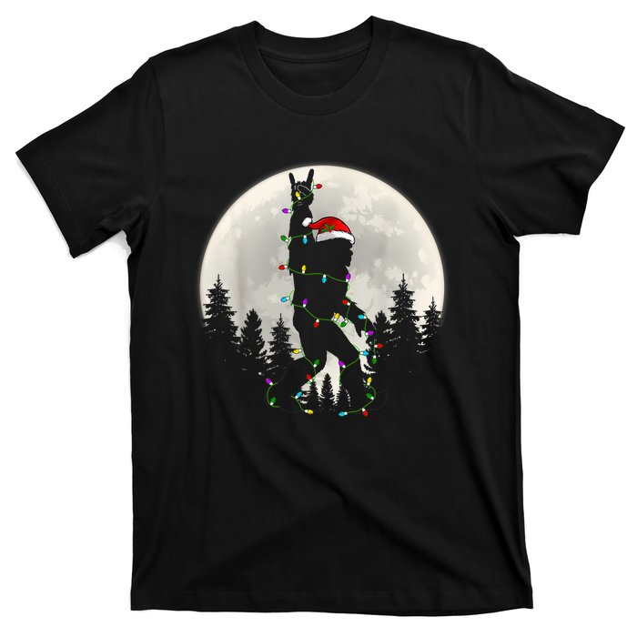 Santa Bigfoot Christmas Lights Funny Xmas Sasquatch T-Shirt