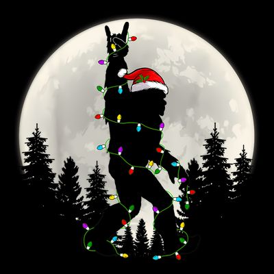 Santa Bigfoot Christmas Lights Funny Xmas Sasquatch T-Shirt