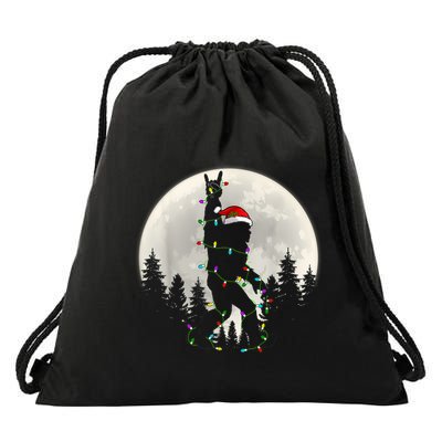 Santa Bigfoot Christmas Lights Funny Xmas Sasquatch Drawstring Bag