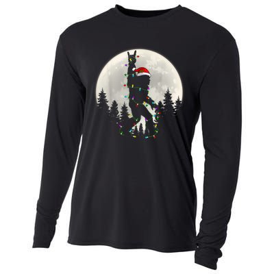 Santa Bigfoot Christmas Lights Funny Xmas Sasquatch Cooling Performance Long Sleeve Crew