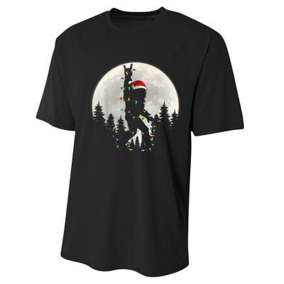 Santa Bigfoot Christmas Lights Funny Xmas Sasquatch Performance Sprint T-Shirt