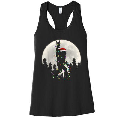 Santa Bigfoot Christmas Lights Funny Xmas Sasquatch Women's Racerback Tank