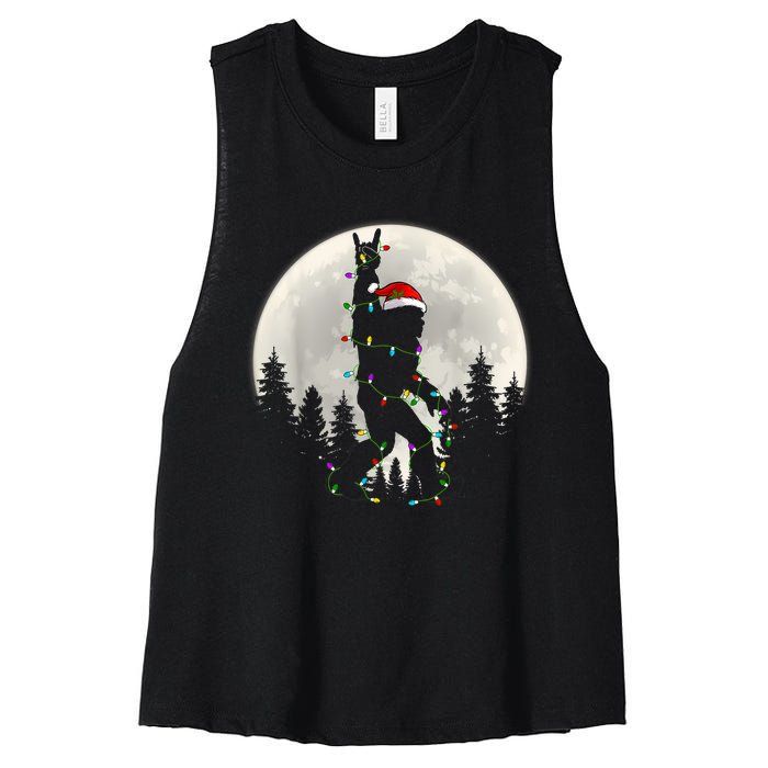 Santa Bigfoot Christmas Lights Funny Xmas Sasquatch Women's Racerback Cropped Tank