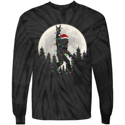 Santa Bigfoot Christmas Lights Funny Xmas Sasquatch Tie-Dye Long Sleeve Shirt