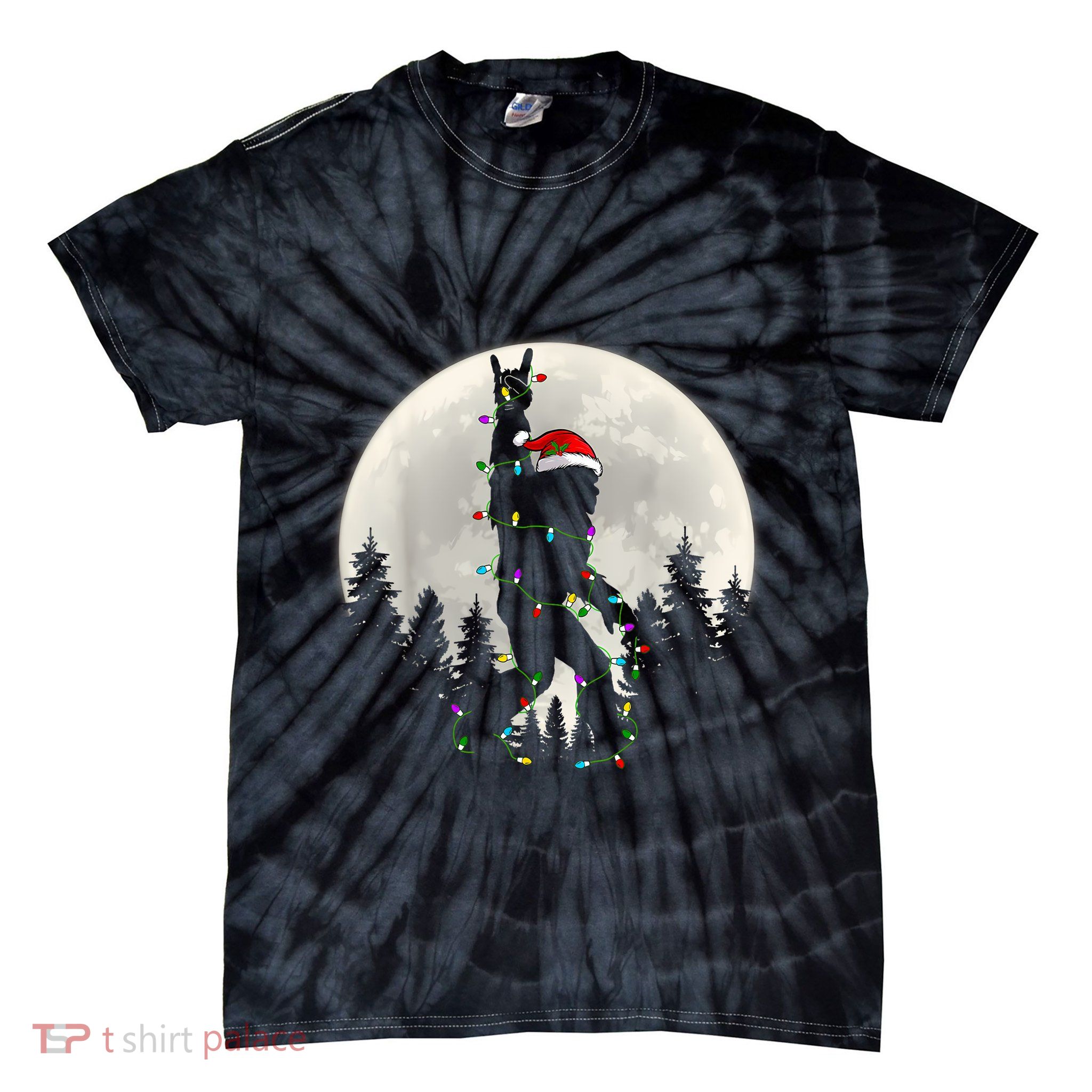 Santa Bigfoot Christmas Lights Funny Xmas Sasquatch Tie-Dye T-Shirt