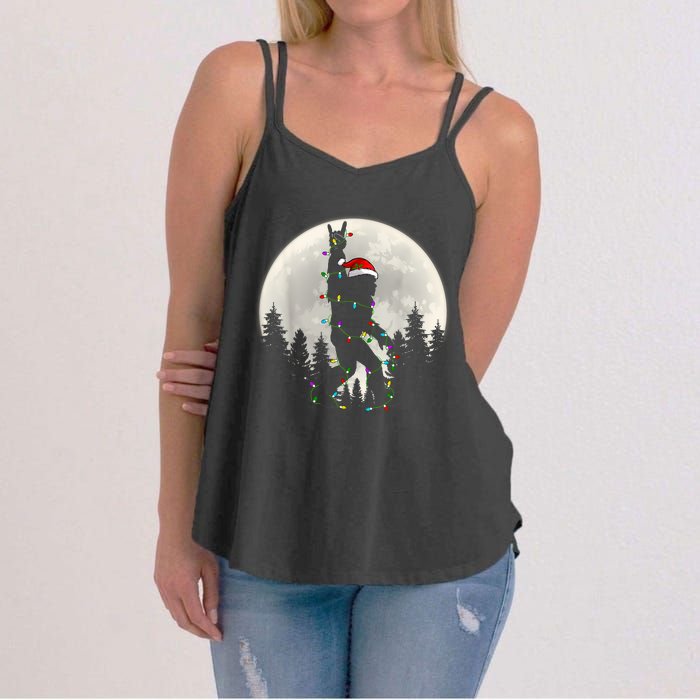 Santa Bigfoot Christmas Lights Funny Xmas Sasquatch Women's Strappy Tank