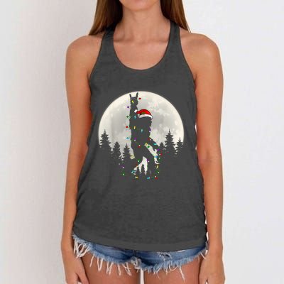 Santa Bigfoot Christmas Lights Funny Xmas Sasquatch Women's Knotted Racerback Tank