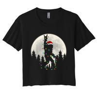 Santa Bigfoot Christmas Lights Funny Xmas Sasquatch Women's Crop Top Tee