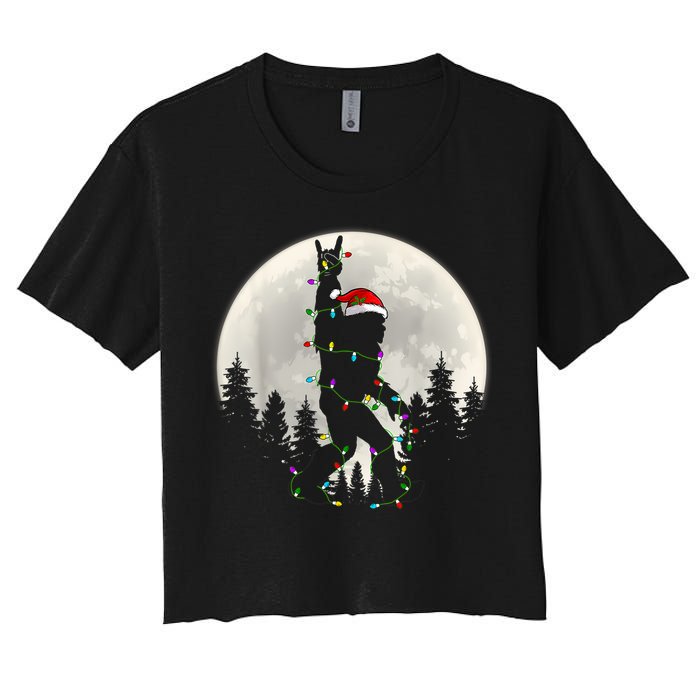 Santa Bigfoot Christmas Lights Funny Xmas Sasquatch Women's Crop Top Tee