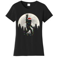 Santa Bigfoot Christmas Lights Funny Xmas Sasquatch Women's T-Shirt