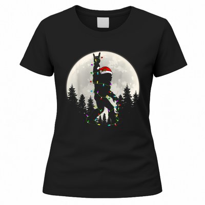 Santa Bigfoot Christmas Lights Funny Xmas Sasquatch Women's T-Shirt