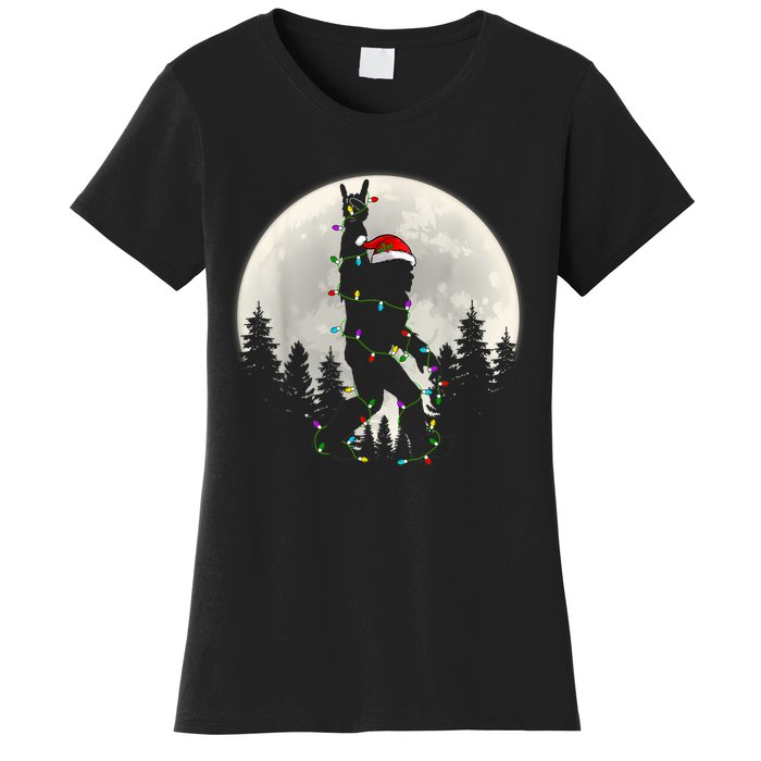 Santa Bigfoot Christmas Lights Funny Xmas Sasquatch Women's T-Shirt