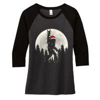 Santa Bigfoot Christmas Lights Funny Xmas Sasquatch Women's Tri-Blend 3/4-Sleeve Raglan Shirt