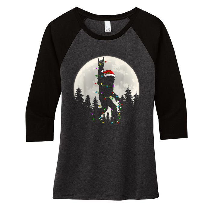 Santa Bigfoot Christmas Lights Funny Xmas Sasquatch Women's Tri-Blend 3/4-Sleeve Raglan Shirt