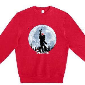 Santa Bigfoot Christmas Rock Roll Sasquatch Believe Xmas Premium Crewneck Sweatshirt