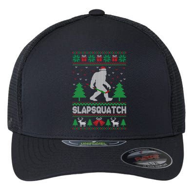 Slapsquatch Bigfoot Carrying A Hockey Stick Ugly Christmas Great Gift Flexfit Unipanel Trucker Cap