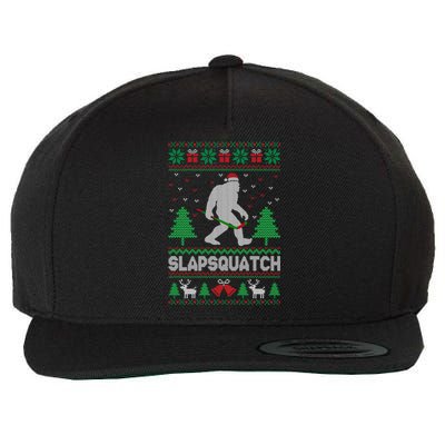 Slapsquatch Bigfoot Carrying A Hockey Stick Ugly Christmas Great Gift Wool Snapback Cap