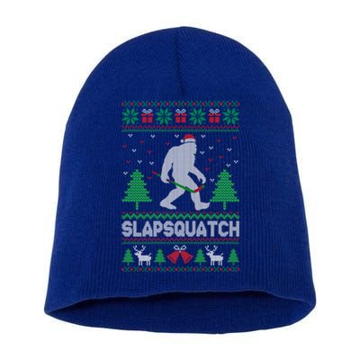 Slapsquatch Bigfoot Carrying A Hockey Stick Ugly Christmas Great Gift Short Acrylic Beanie