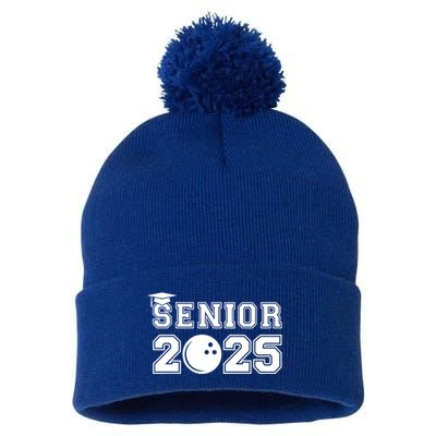 Senior Bowling Class Of 2025 Graduation School Graduate Cool Gift Pom Pom 12in Knit Beanie