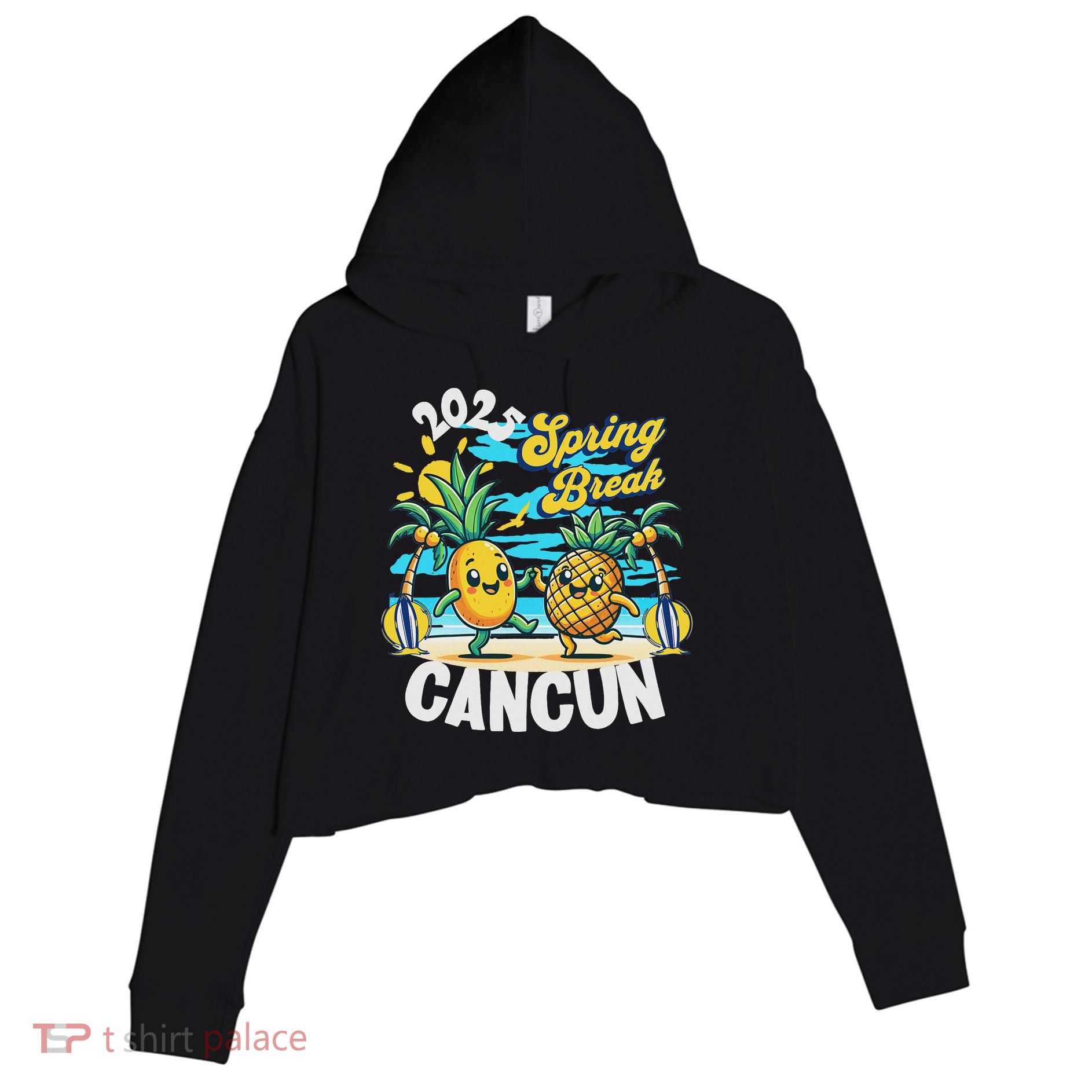Spring Break Cancun 2025 Family Vacay Souvenir Summer 2025 Crop Fleece Hoodie