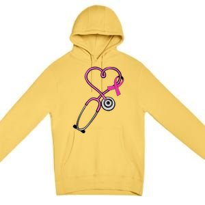 Stethoscope Breast Cancer Awareness Ribbon Premium Pullover Hoodie