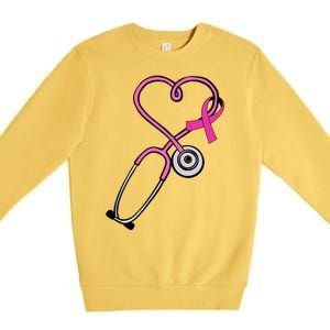 Stethoscope Breast Cancer Awareness Ribbon Premium Crewneck Sweatshirt