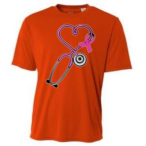 Stethoscope Breast Cancer Awareness Ribbon Cooling Performance Crew T-Shirt