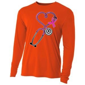 Stethoscope Breast Cancer Awareness Ribbon Cooling Performance Long Sleeve Crew