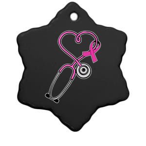 Stethoscope Breast Cancer Awareness Ribbon Ceramic Star Ornament