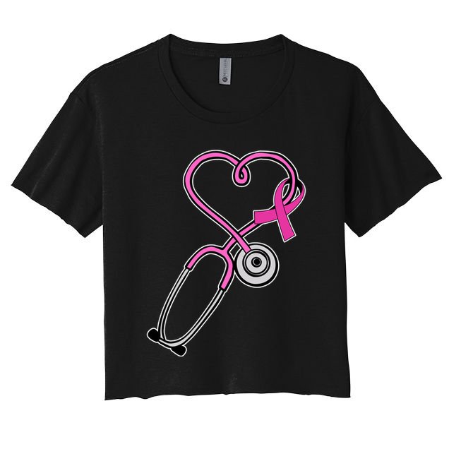Stethoscope Breast Cancer Awareness Ribbon Crop Top