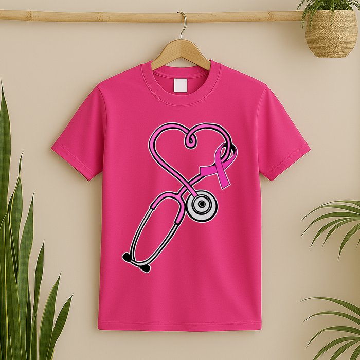 Stethoscope Breast Cancer Awareness Ribbon T-Shirt