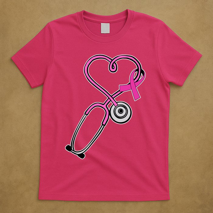 Stethoscope Breast Cancer Awareness Ribbon T-Shirt