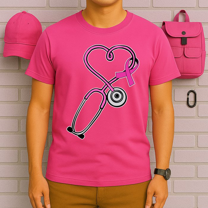 Stethoscope Breast Cancer Awareness Ribbon T-Shirt