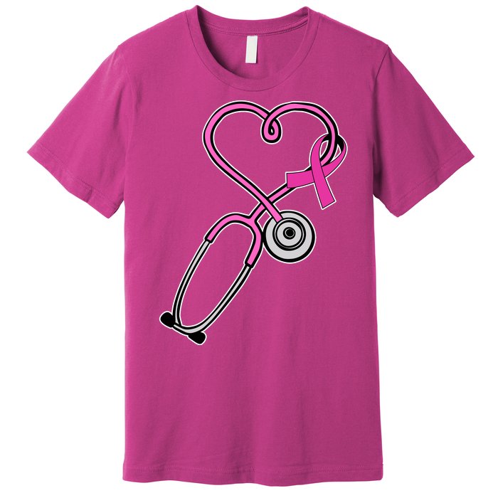 Stethoscope Breast Cancer Awareness Ribbon Premium T-Shirt