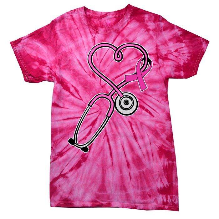 Stethoscope Breast Cancer Awareness Ribbon Tie-Dye T-Shirt