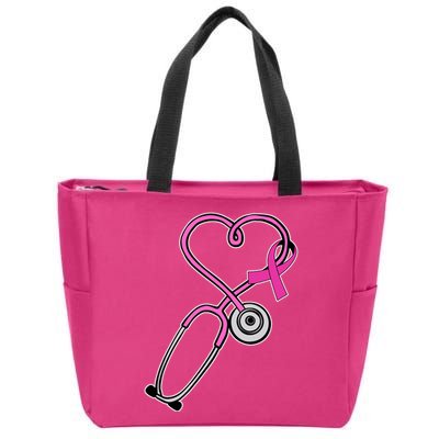 Stethoscope Breast Cancer Awareness Ribbon Zip Tote Bag