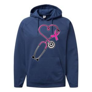 Stethoscope Breast Cancer Awareness Ribbon Performance Fleece Hoodie