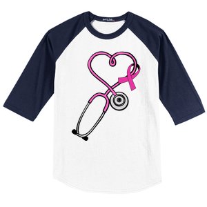 Stethoscope Breast Cancer Awareness Ribbon Baseball Sleeve Shirt