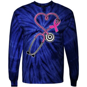 Stethoscope Breast Cancer Awareness Ribbon Tie-Dye Long Sleeve Shirt