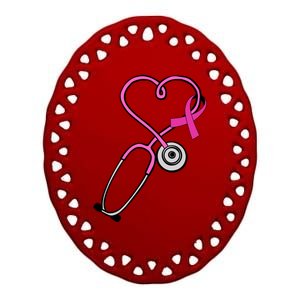 Stethoscope Breast Cancer Awareness Ribbon Ceramic Oval Ornament