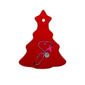 Stethoscope Breast Cancer Awareness Ribbon Ceramic Tree Ornament