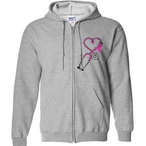 Stethoscope Breast Cancer Awareness Ribbon Full Zip Hoodie